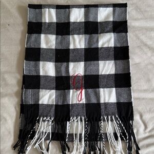 Black and White Checkered Scarf with Red G Monogram